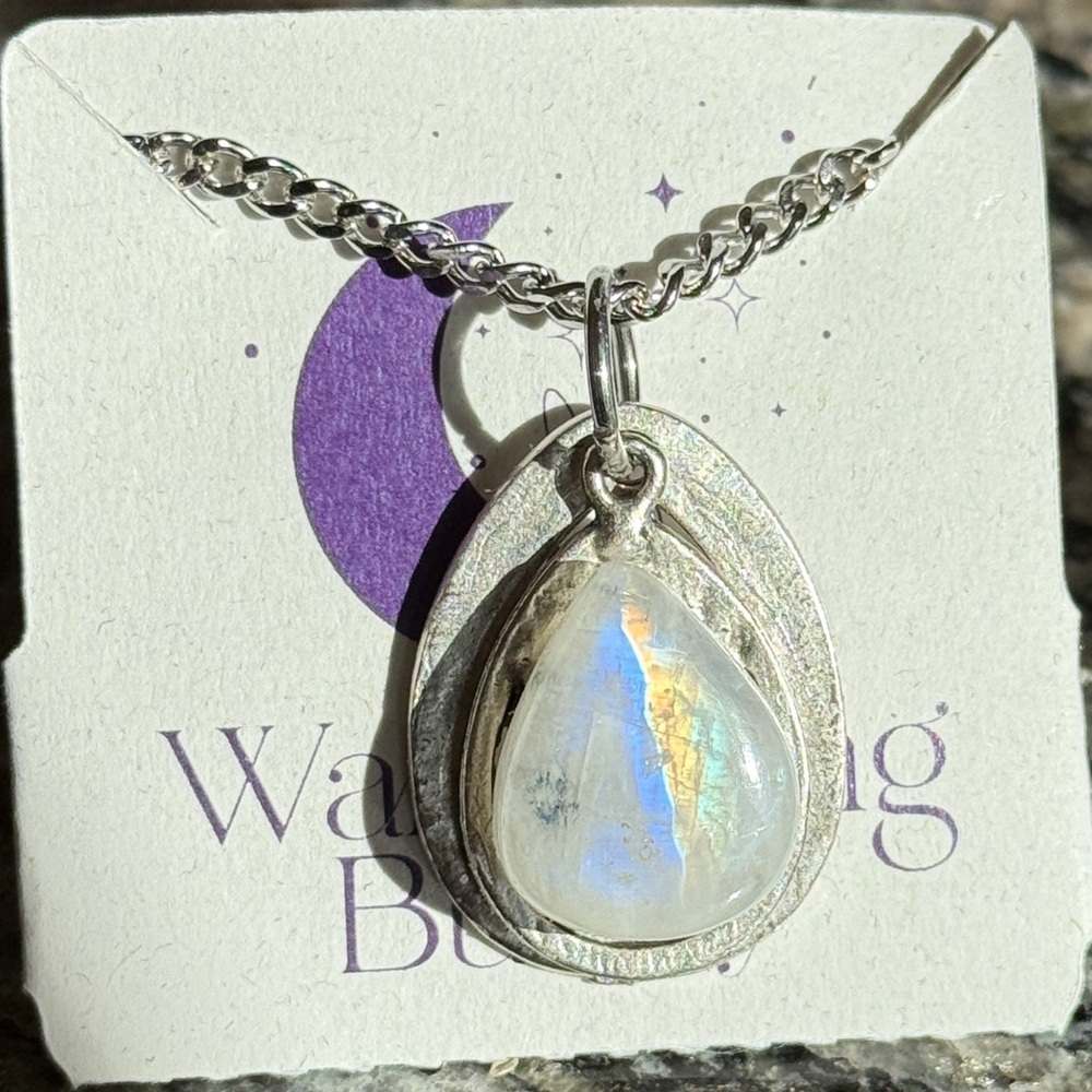 Rainbow Moonstone Crystal Pendant Necklace, Wandering Bunny LLC